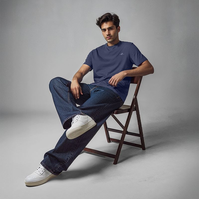 Men's Cotton Jersey Roundneck T-Shirt - Navy Blue