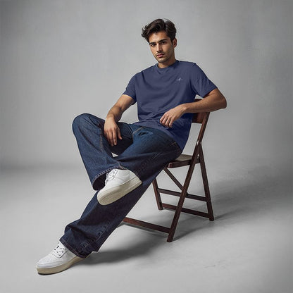 Men's Cotton Jersey Roundneck T-Shirt - Navy Blue