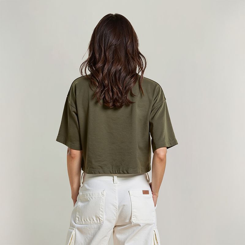Women's French Terry Crop T-shirt - Olive