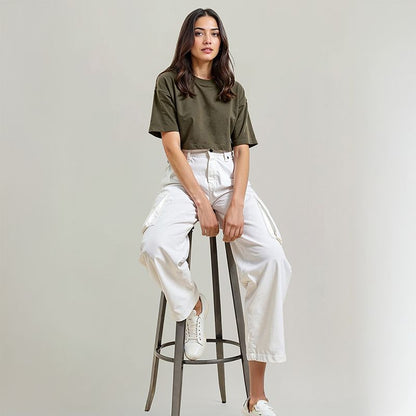 Women's French Terry Crop T-shirt - Olive