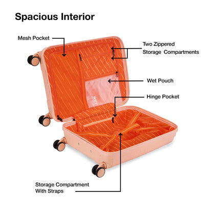 Nasher Miles Hawaii TSA Lock and Anti-Theft Hard-Sided Polypropylene Cabin Luggage Peach 20 inch |55 Trolley Bag | Suitcase
