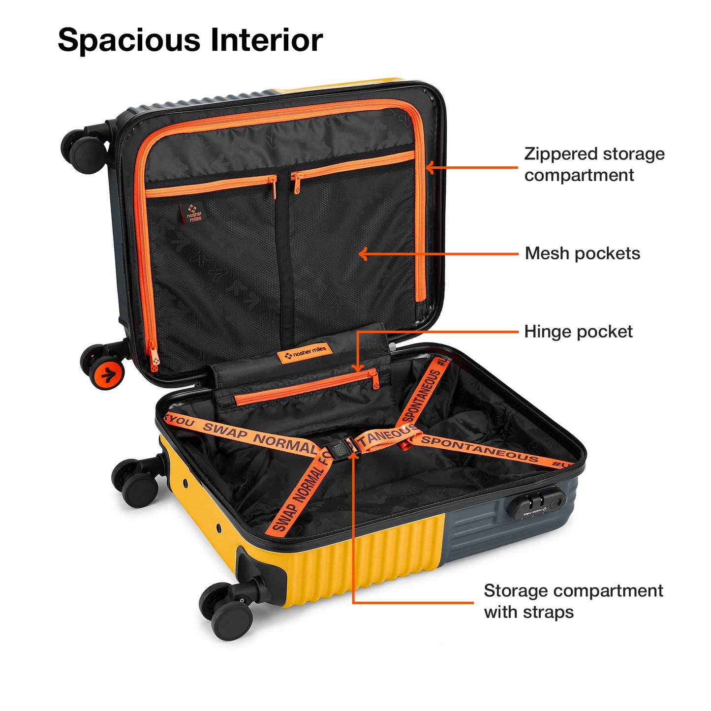 Nasher Miles Istanbul Hard-Sided ABS and PC Cabin Luggage 20 inch | 55cm | 8 Wheels Small Trolley Bag for Travel | Suitcase (Yellow Grey)