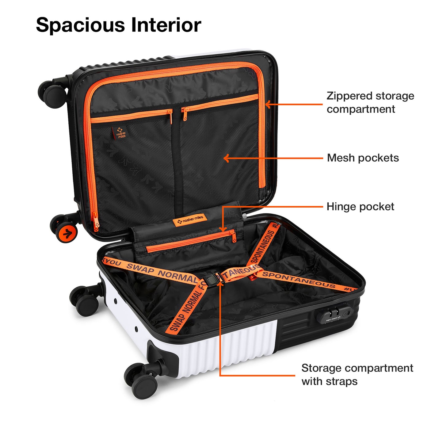 Nasher Miles Istanbul Hard-Sided ABS and PC Cabin Luggage 20 inch | 55cm | 8 Wheels Small Trolley Bag for Travel | Suitcase (Black White)