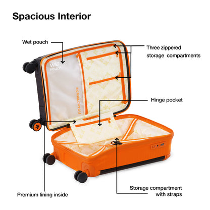 Nasher Miles Dubai TSA Lock Hard-Sided Polypropylene Cabin Luggage 20 inch | 55cm | 8 Wheels Small Trolley Bag for Travel | Suitcase (Black Orange) | Nasher Miles at Broadway