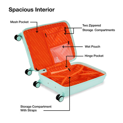 Nasher Miles Hawaii TSA Lock and Anti-Theft Hard-Sided Polypropylene Cabin Luggage Pastel Green 20 inch |55 Trolley Bag | Suitcase