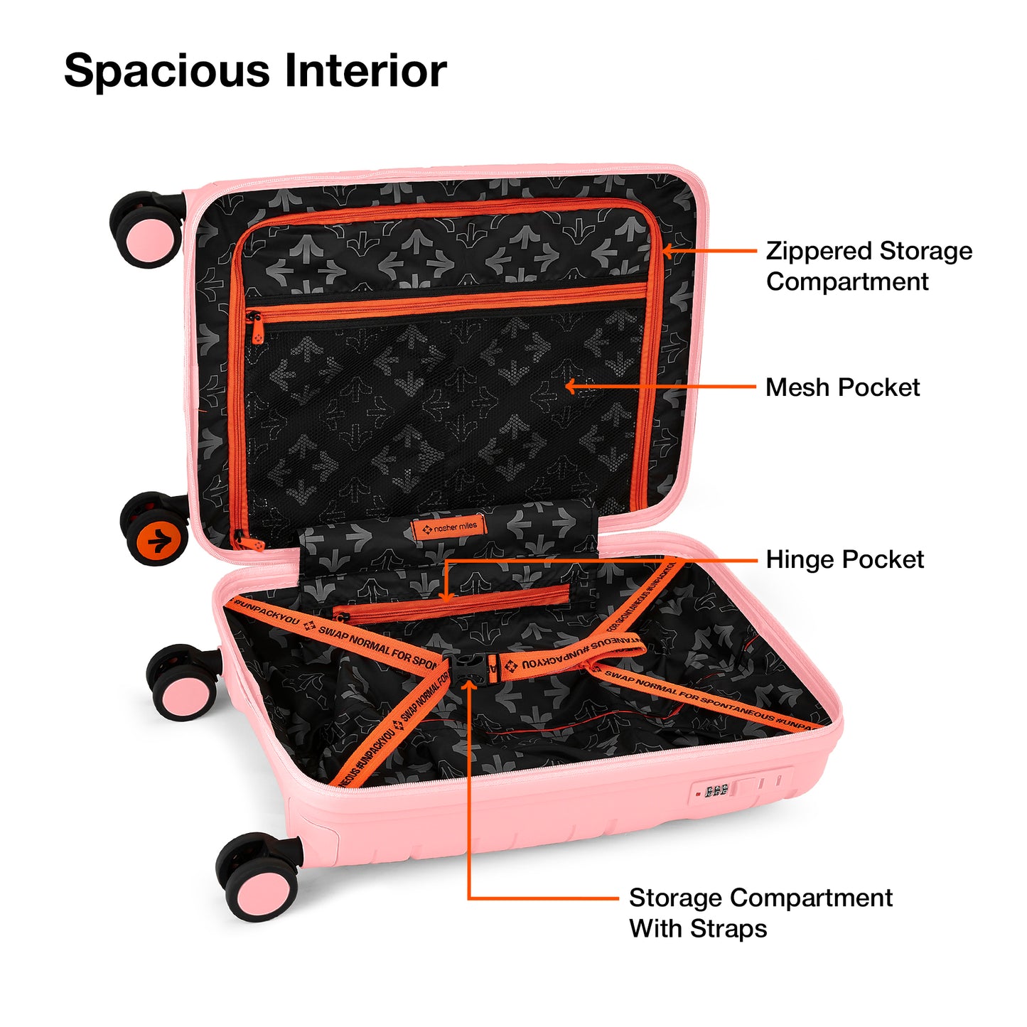 Nasher Miles The Line Hard-Sided Polypropylene Cabin Luggage Pink 20 inch |55 Trolley Bag