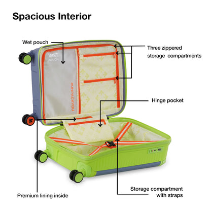 Nasher Miles Dubai TSA Lock Hard-Sided Polypropylene Cabin Luggage 20 inch | 55cm | 8 Wheels Small Trolley Bag for Travel | Suitcase (Grey Green)