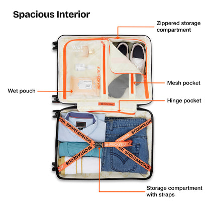 Nasher Miles Oslo TSA Lock Hard-Sided Polycarbonate Wide Telescopic Handle Cabin Luggage White Black 20 inch |55 Trolley Bag