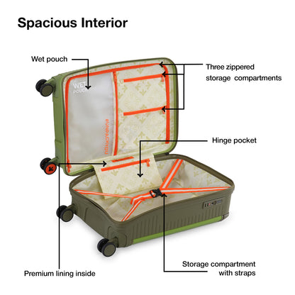 Nasher Miles Dubai TSA Lock Hard-Sided Polypropylene Cabin Luggage 20 inch | 55cm | 8 Wheels Small Trolley Bag for Travel | Suitcase (Green Brown)