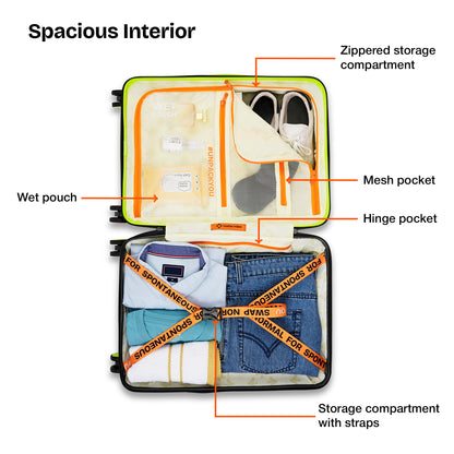 Nasher Miles Oslo TSA Lock Hard-Sided Polycarbonate Wide Telescopic Handle Cabin Luggage Neon Green Grey 20 inch |55 Trolley Bag | Small Suitcase