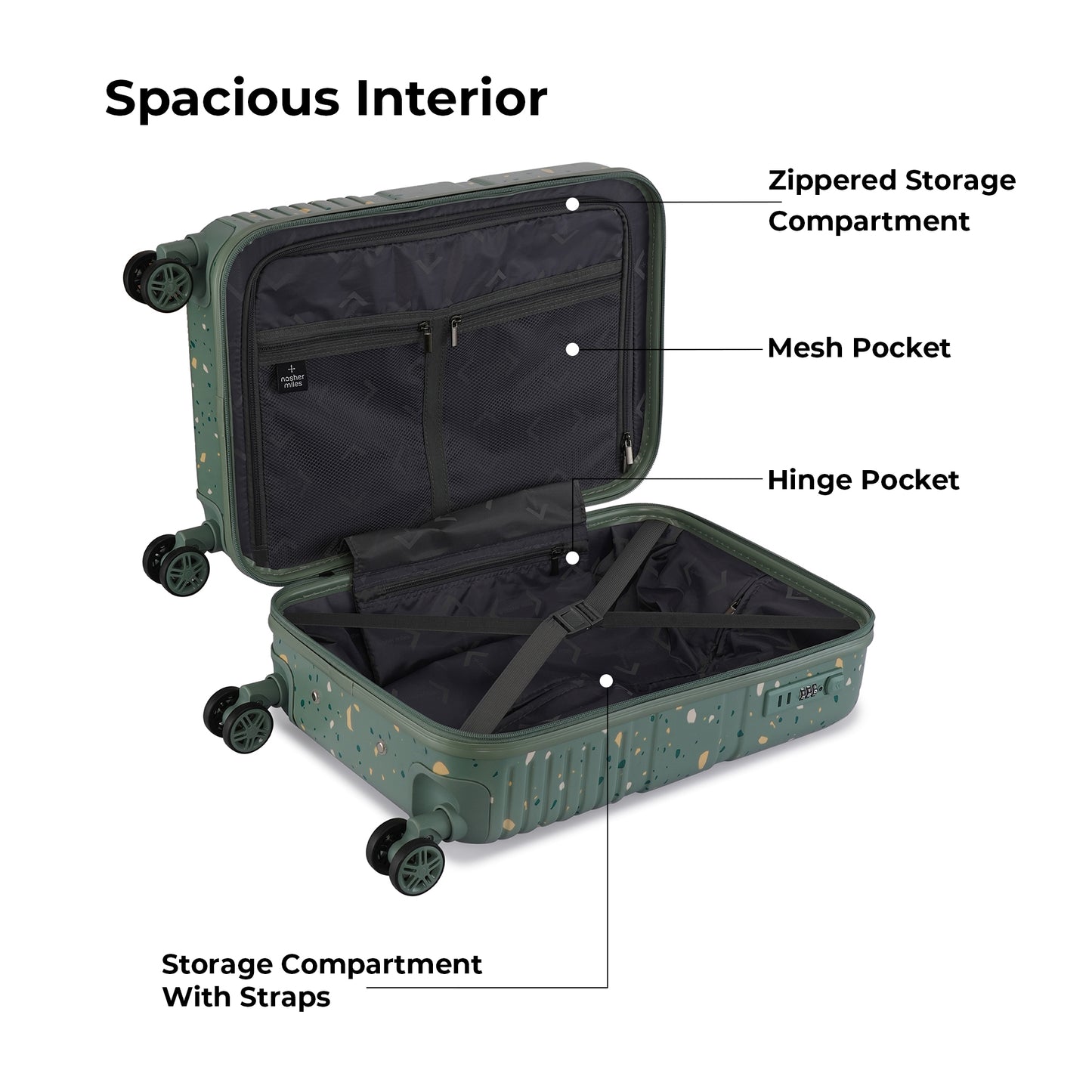 Nasher Miles Venice Hard-Sided Polycarbonate Cabin Terrazzo Printed Luggage 20 inch | 55cm | 8 Wheels Small Trolley Bag for Travel | Suitcase (Green)