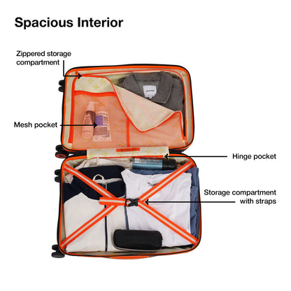 Nasher Miles Alexandria Hard-Sided Polypropylene TSA Lock Cabin Luggage with Laptop Compartment 20 inch | 55cm | 8 Wheels Small Trolley Bag for Travel | Suitcase (Black Orange)