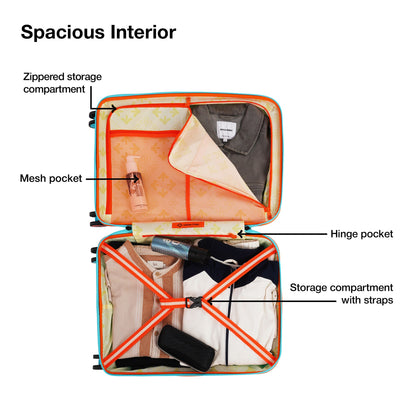Nasher Miles Alexandria Hard-Sided Polypropylene TSA Lock Cabin Luggage with Laptop Compartment 20 inch | 55cm | 8 Wheels Small Trolley Bag for Travel | Suitcase (Teal Peach)