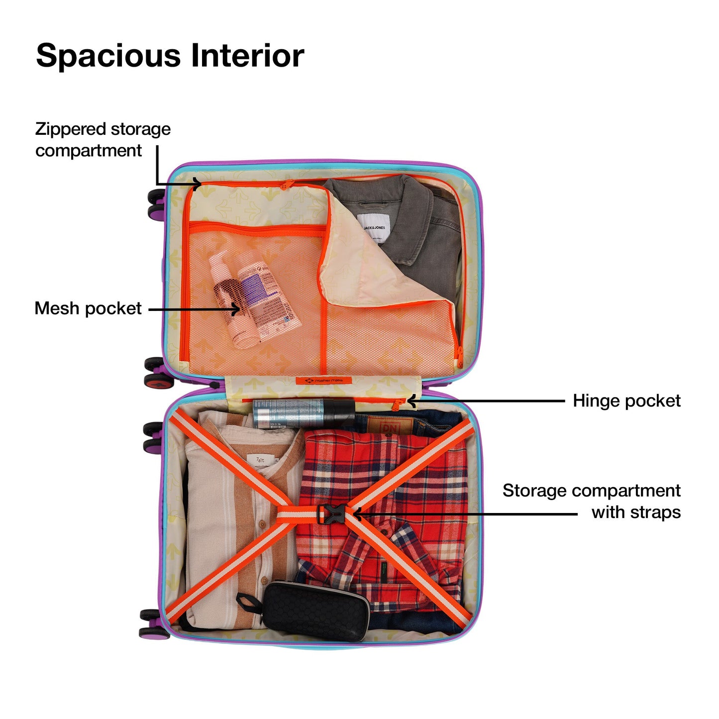 Nasher Miles Alexandria Hard-Sided Polypropylene TSA Lock Cabin Luggage with Laptop Compartment 20 inch | 55cm | 8 Wheels Small Trolley Bag for Travel | Suitcase (Purple Blue)