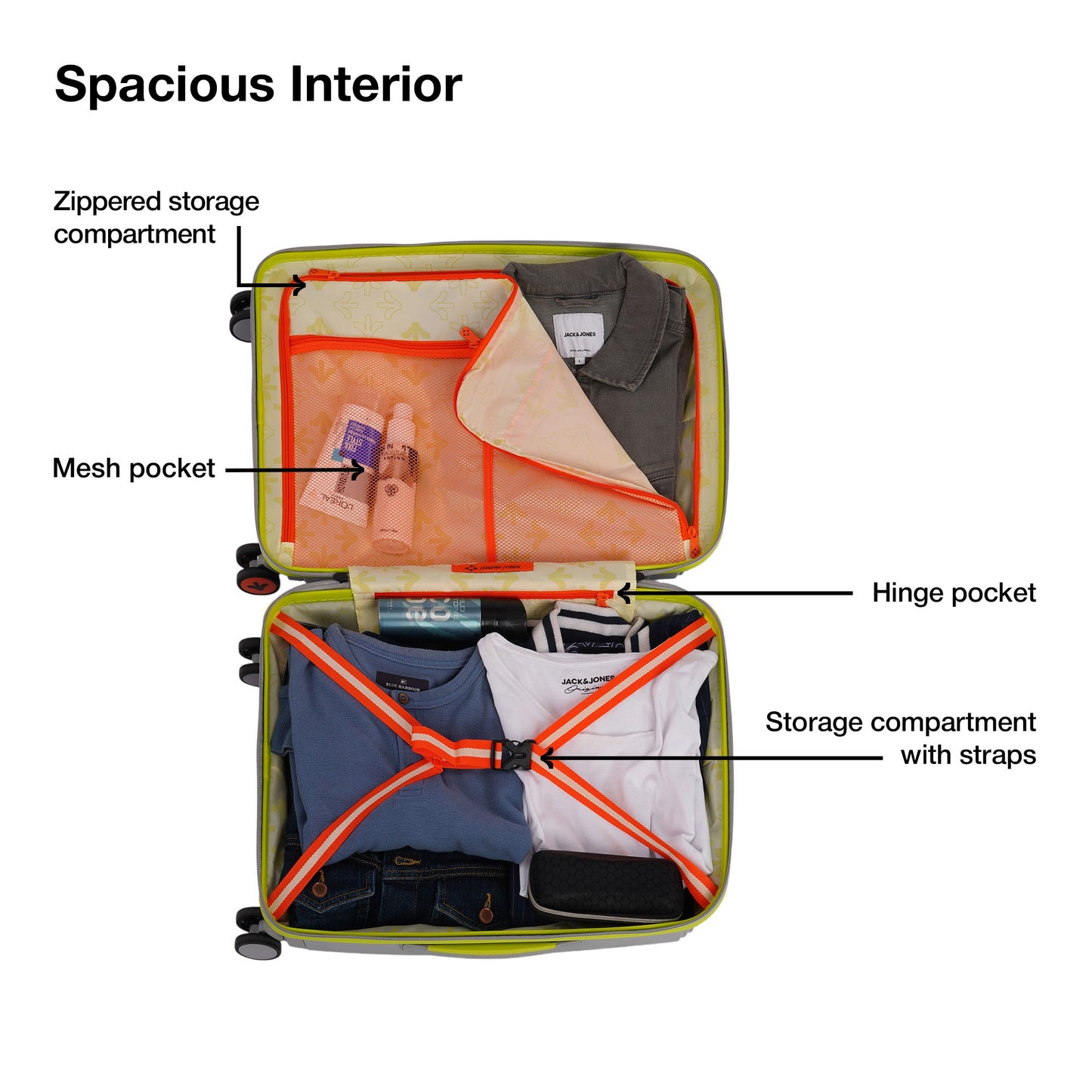 Nasher Miles Alexandria Hard-Sided Polypropylene TSA Lock Cabin Luggage with Laptop Compartment 20 inch | 55cm | 8 Wheels Small Trolley Bag for Travel | Suitcase (Grey Green)