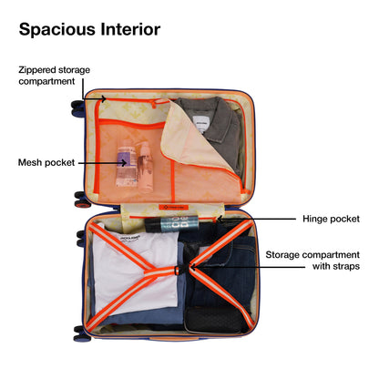 Nasher Miles Alexandria Hard-Sided Polypropylene TSA Lock Cabin Luggage with Laptop Compartment 20 inch | 55cm | 8 Wheels Small Trolley Bag for Travel | Suitcase (Navy Blue Peach)