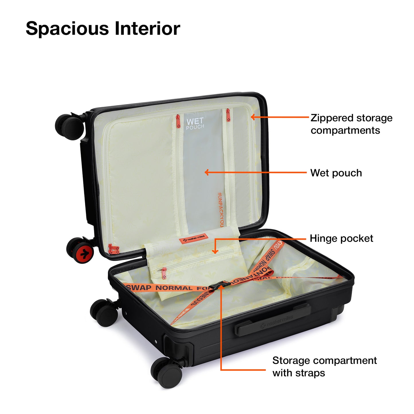 Nasher Miles Silicon Valley Hard-Sided Polycarbonate Cabin Wide Telescopic Handle Luggage with Laptop Compartment Black 20 inch |55 Trolley Bag