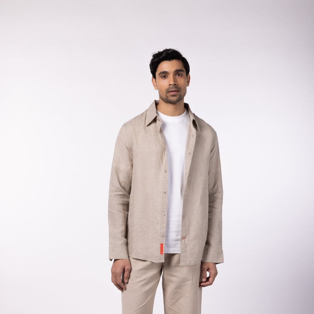 Men's Linen Classic Collar Shirt - Natural