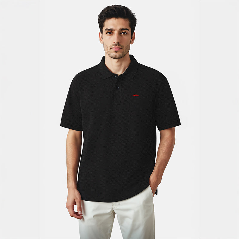 Men's Cotton Honeycomb Polo T-Shirt - Black