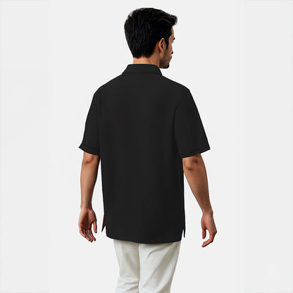 Men's Cotton Honeycomb Polo T-Shirt - Black