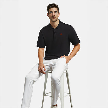Men's Cotton Honeycomb Polo T-Shirt - Black