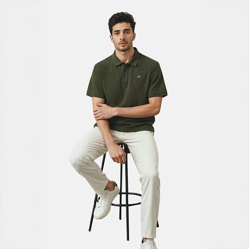 Men's Cotton Honeycomb Polo T-Shirt T-Shirt - Olive