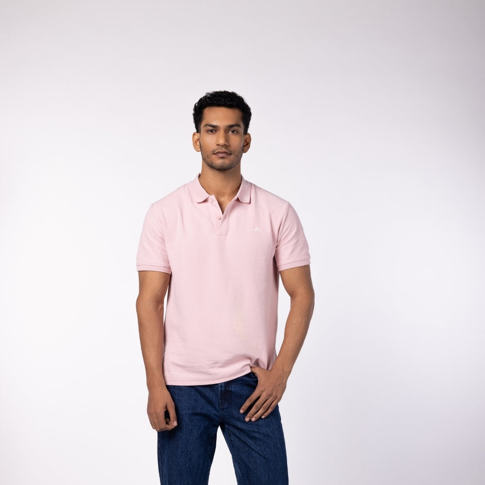 Men's Cotton Honeycomb Polo  T-Shirt - Powder Pink