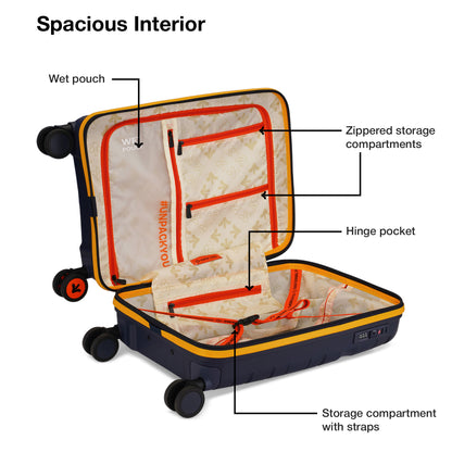 Nasher Miles Cannes Hard-sided Polypropylene Cabin Luggage Navy Blue Yellow 20 inch | 55 cm Small Trolley bag