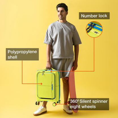 Nasher Miles Plus Springfield Hard-Sided Polypropylene Cabin Luggage with Laptop Compartment Apple Green 20 inch |55 Trolley Bag