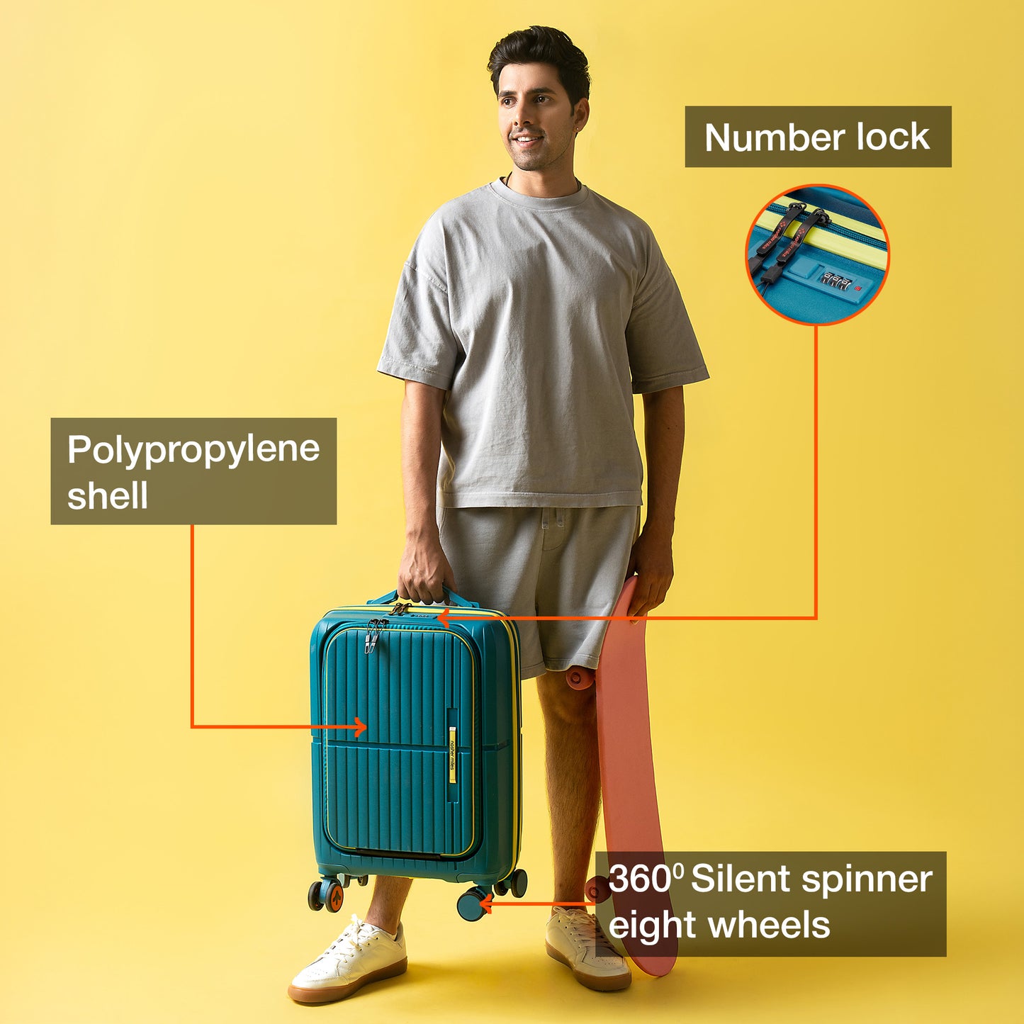 Nasher Miles Plus Springfield Hard-Sided Polypropylene Cabin Luggage with Laptop Compartment Navy Blue 20 inch |55 Trolley Bag