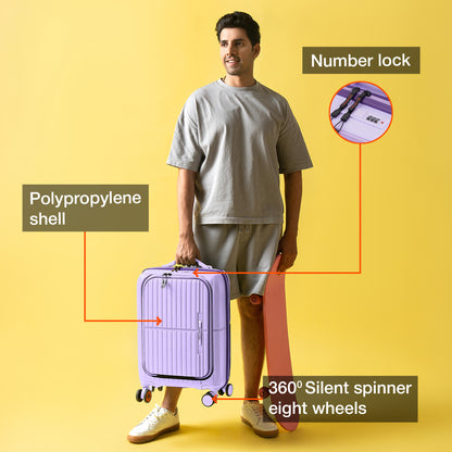 Nasher Miles Plus Springfield Hard-Sided Polypropylene Cabin Luggage with Laptop Compartment Pastel Purple 20 inch |55 Trolley Bag