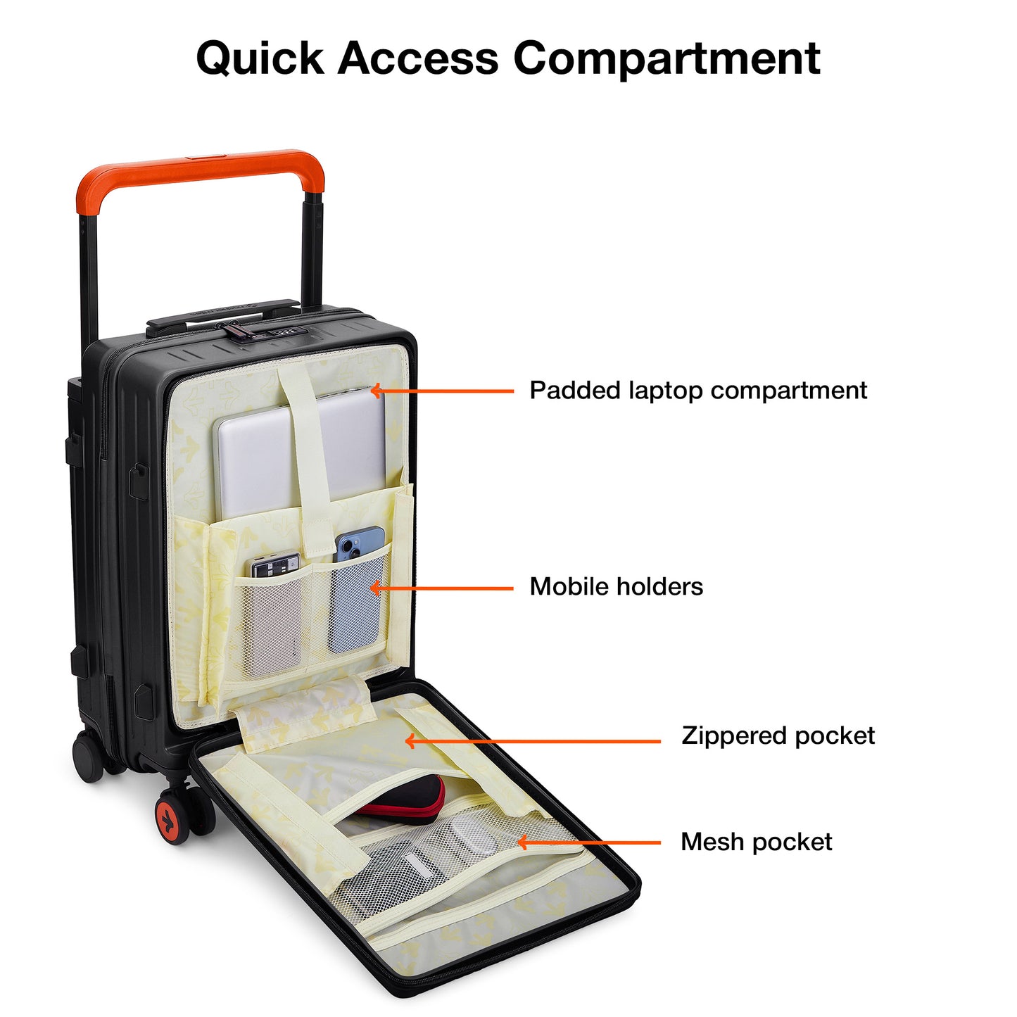 Nasher Miles Silicon Valley Hard-Sided Polycarbonate Cabin Wide Telescopic Handle Luggage with Laptop Compartment Black 20 inch |55 Trolley Bag