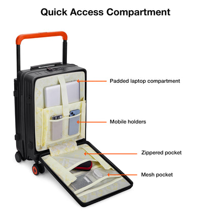 Nasher Miles Silicon Valley Hard-Sided Polycarbonate Cabin Wide Telescopic Handle Luggage with Laptop Compartment Black 20 inch |55 Trolley Bag