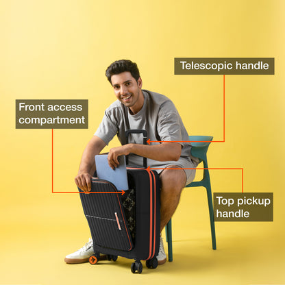 Nasher Miles Plus Springfield Hard-Sided Polypropylene Cabin Luggage with Laptop Compartment Black 20 inch |55 Trolley Bag