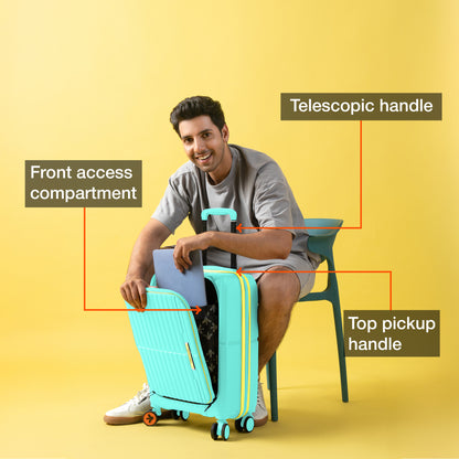 Nasher Miles Plus Springfield Hard-Sided Polypropylene Cabin Luggage with Laptop Compartment Cool Mint 20 inch |55 Trolley Bag