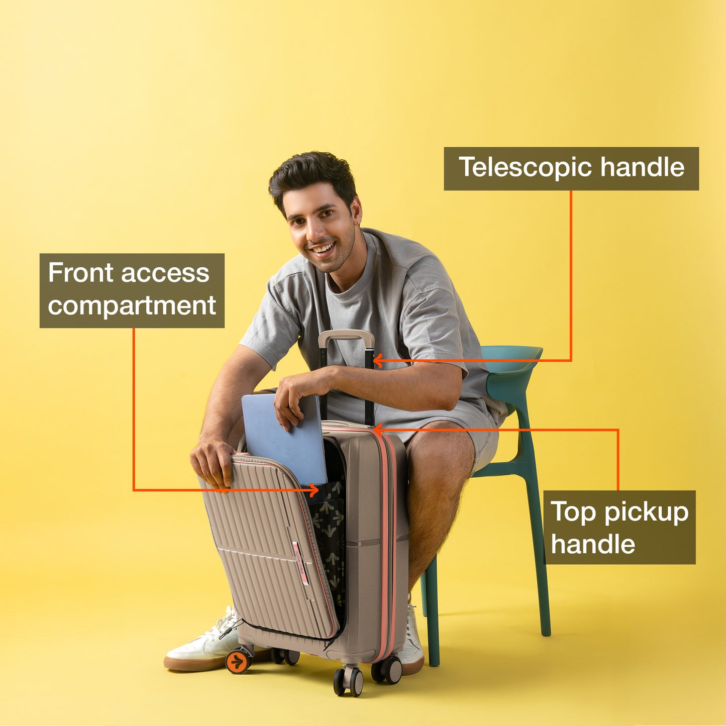 Nasher Miles Plus Springfield Hard-Sided Polypropylene Cabin Luggage with Laptop Compartment Champagne 20 inch |55 Trolley Bag