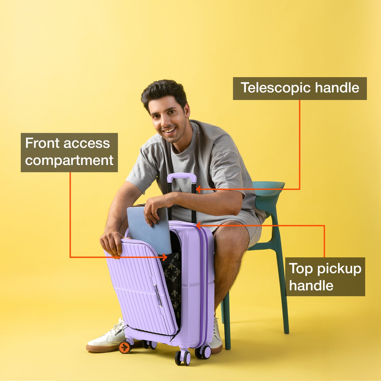 Nasher Miles Plus Springfield Hard-Sided Polypropylene Cabin Luggage with Laptop Compartment Pastel Purple 20 inch |55 Trolley Bag