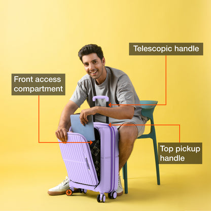 Nasher Miles Plus Springfield Hard-Sided Polypropylene Cabin Luggage with Laptop Compartment Pastel Purple 20 inch |55 Trolley Bag