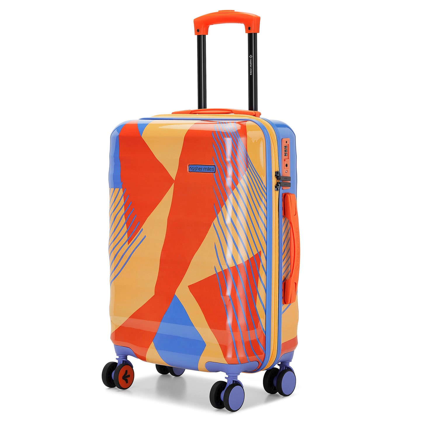 Nasher Miles Chicago Hard-Sided Polycarbonate Printed Cabin Luggage Orange Blue 20 inch (55) Trolley Bag