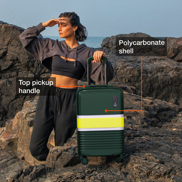 Nasher Miles Mexico Hard-Sided Polycarbonate Cabin Luggage Dark Green And Lime 20 inch |55 Trolley Bag