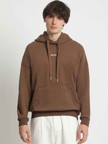 Men's Brown Solid Regular Fit Hooded Sweatshirt SCN-BABA-BR
