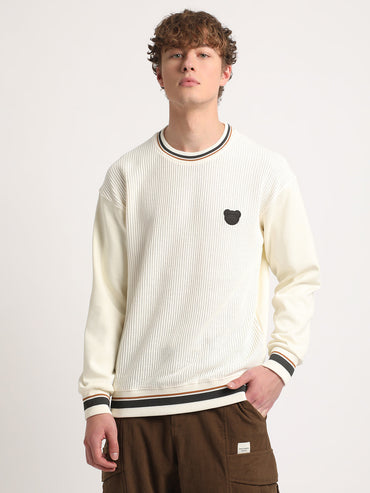 Men White Self Designed Relaxed Fit Sweatshirt SCN-VOLTAR-WH