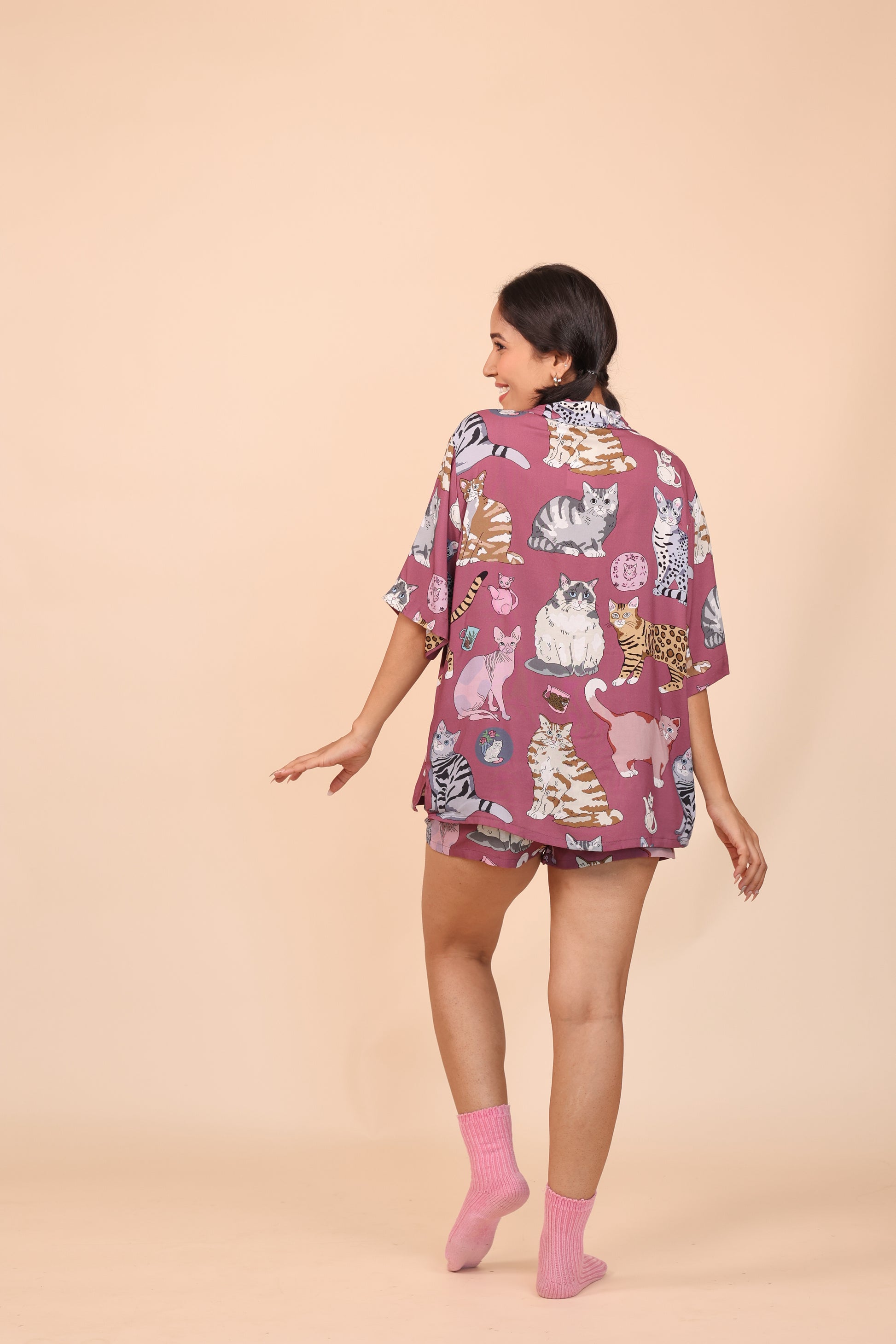 Meow Mauve Shorts set Loungewear | Masha at Broadway