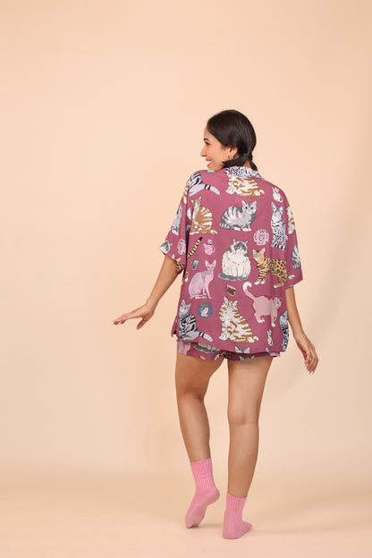 Meow Mauve Shorts set Loungewear | Masha at Broadway