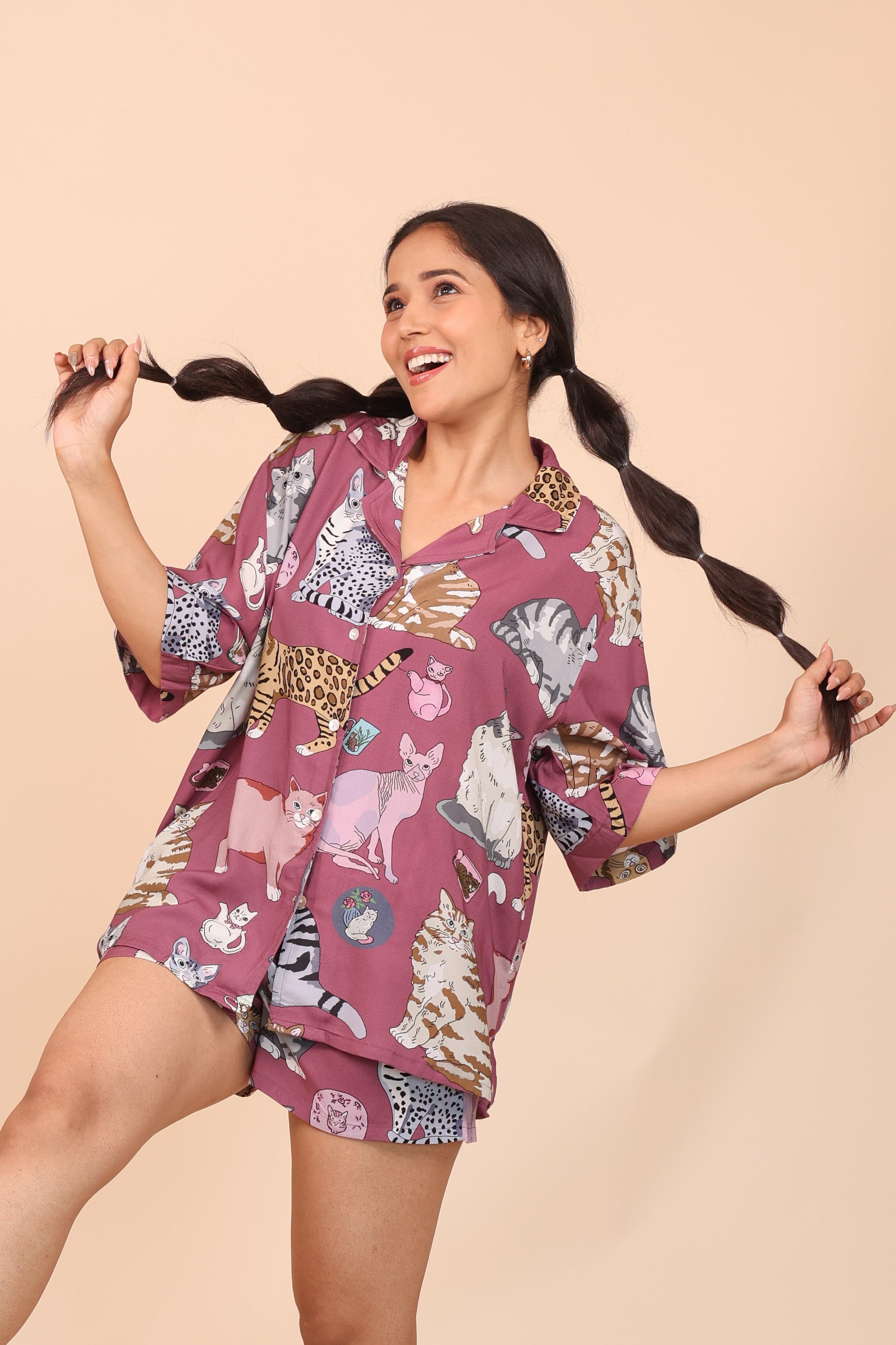 Meow Mauve Shorts set Loungewear | Masha at Broadway