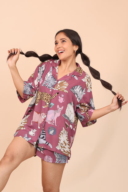 Meow Mauve Shorts set Loungewear | Masha at Broadway