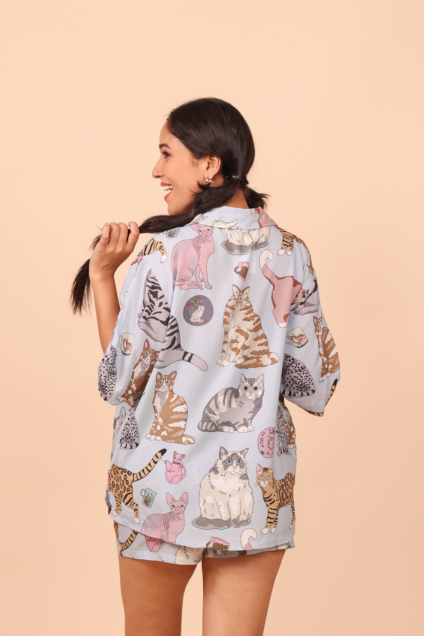 Meow Blue Shorts set Loungewear | Masha at Broadway