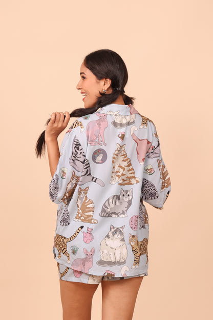 Meow Blue Shorts set Loungewear | Masha at Broadway