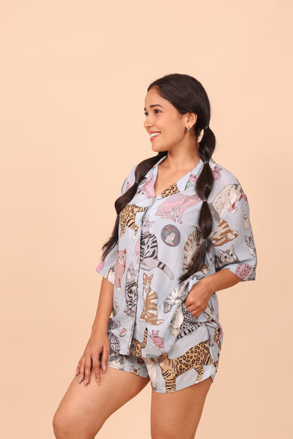 Meow Blue Shorts set Loungewear | Masha at Broadway