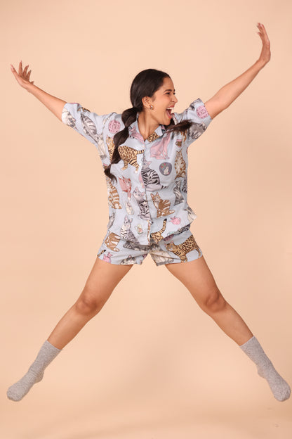 Meow Blue Shorts set Loungewear | Masha at Broadway